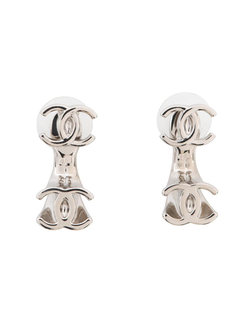 Chanel Cc Logo Earrings Silver-Tone #299780C14B